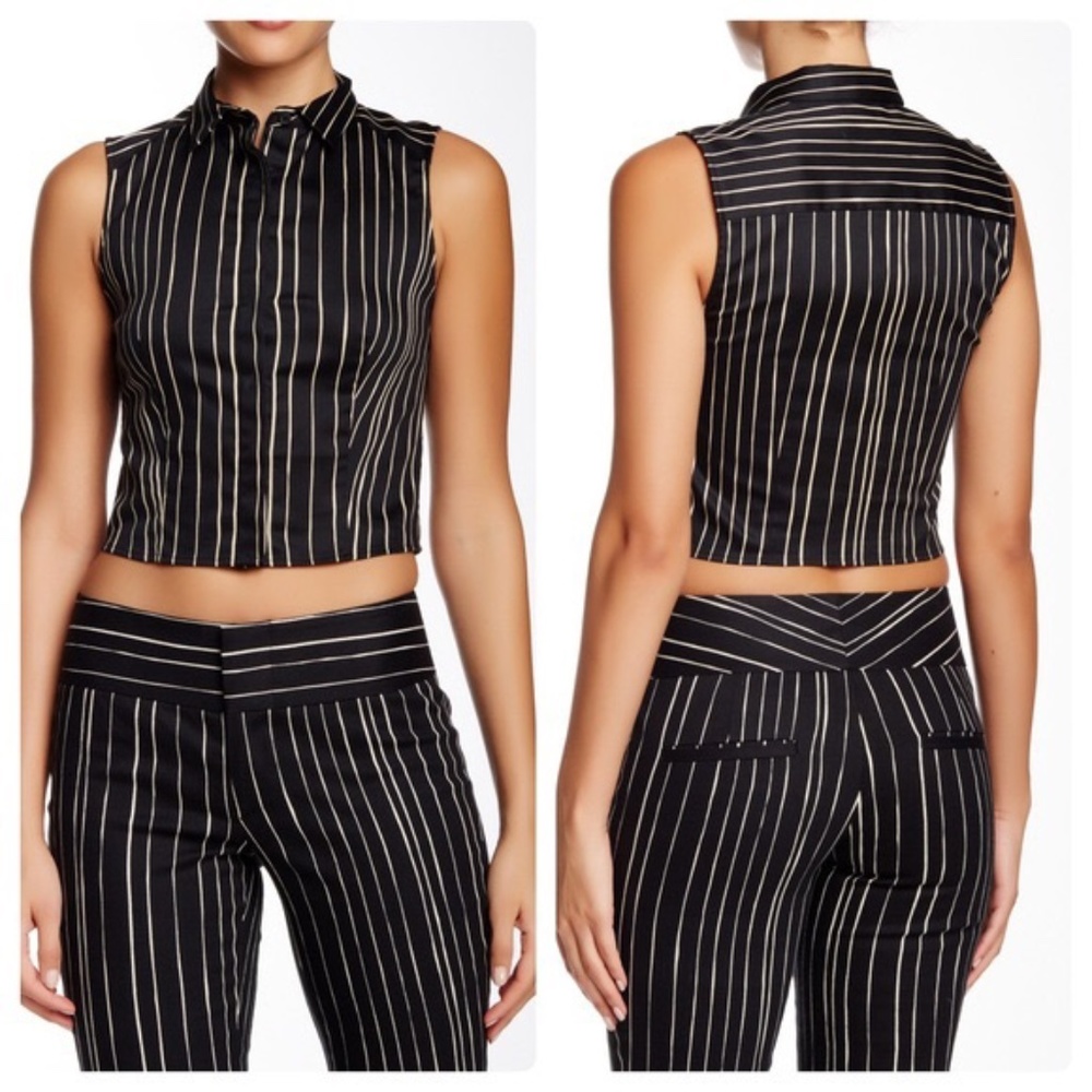 Alice + Olivia stripped sleeveless button up